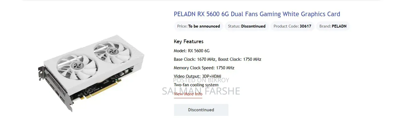 PELADN RX 5600 6G Dual Fans Gaming White Graphics Card