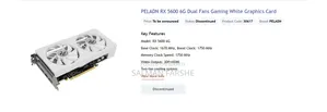 PELADN RX 5600 6G Dual Fans Gaming White Graphics Card