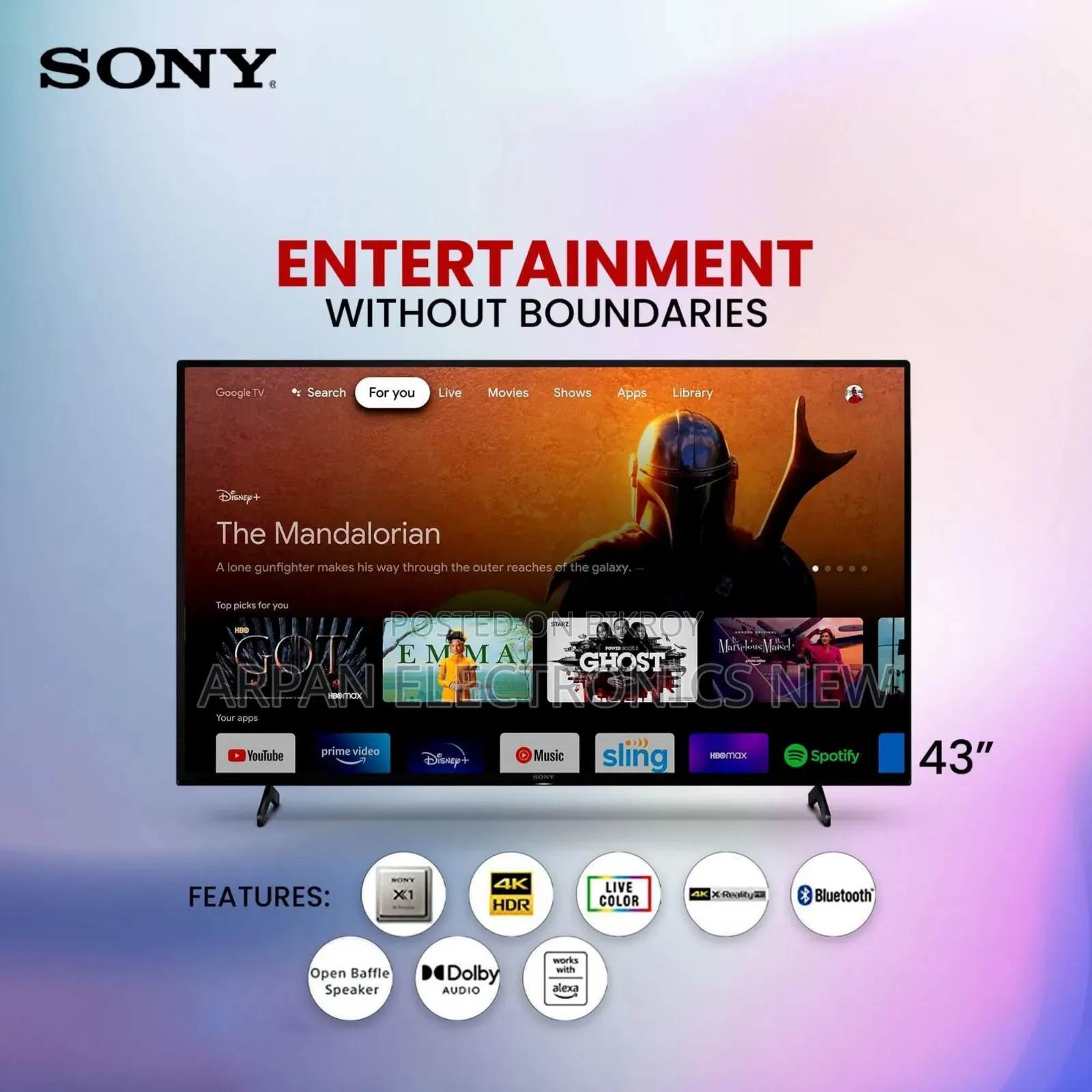 5 Years Guaranty Smart TV Sony Plus 43" Inche Frameless