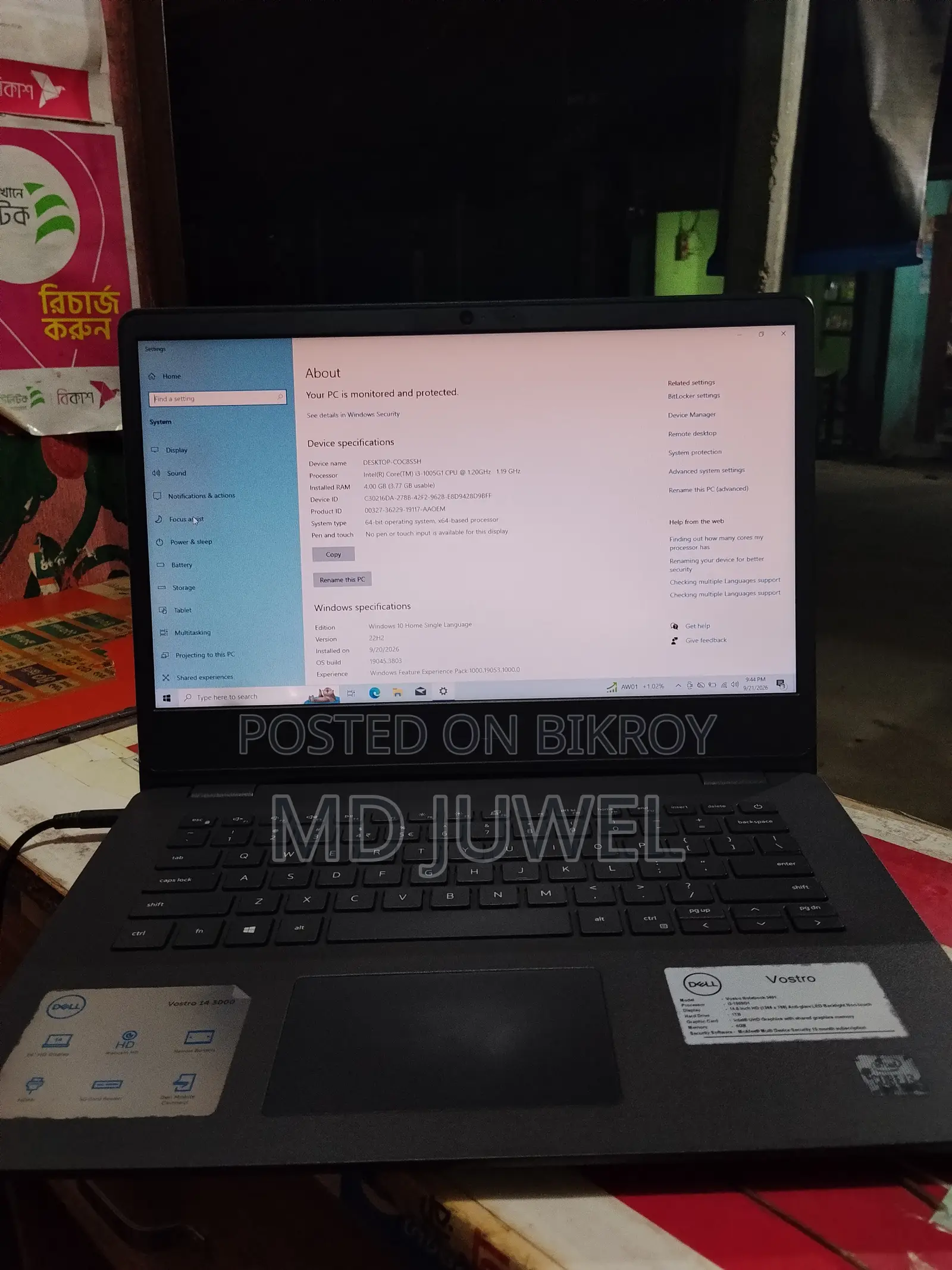 Laptop Dell Vostro 14 3401 4GB Intel Core i3 HDD 1T