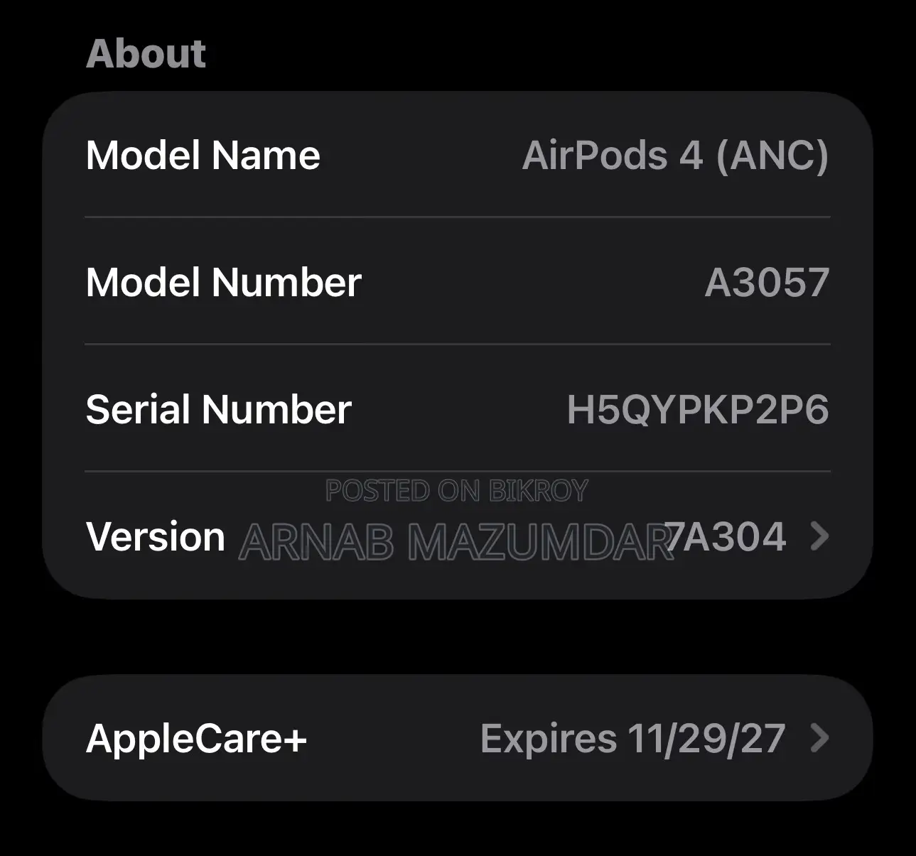 AirPods 4 (ANC) AppleCare+ Service Available.