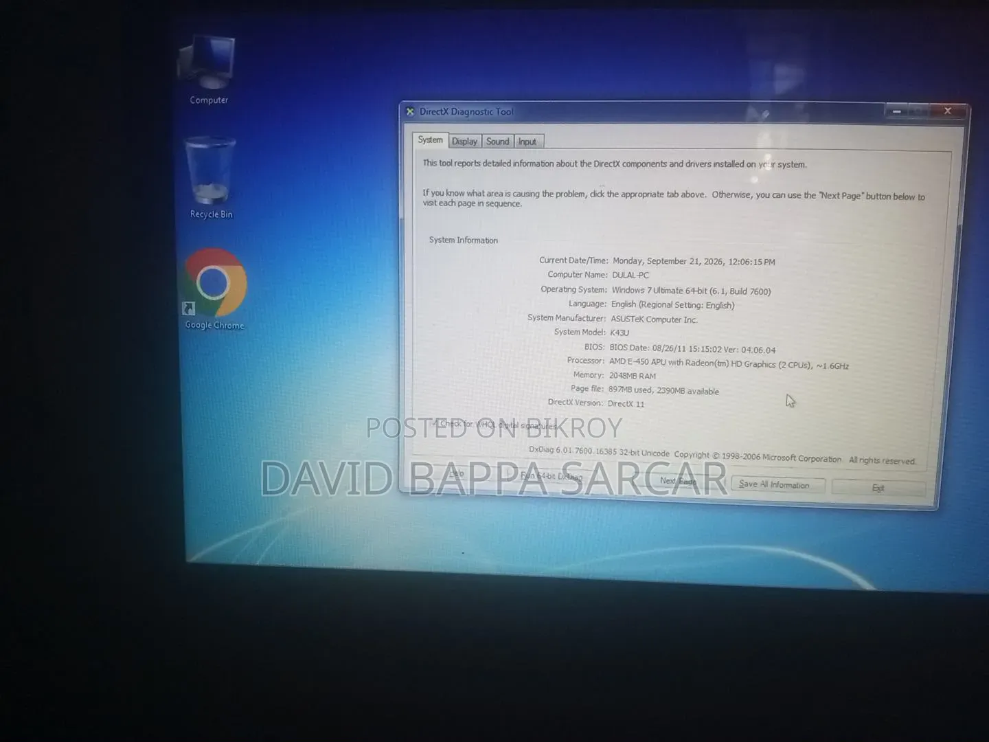 Laptop Asus K43U 2GB HDD 500GB