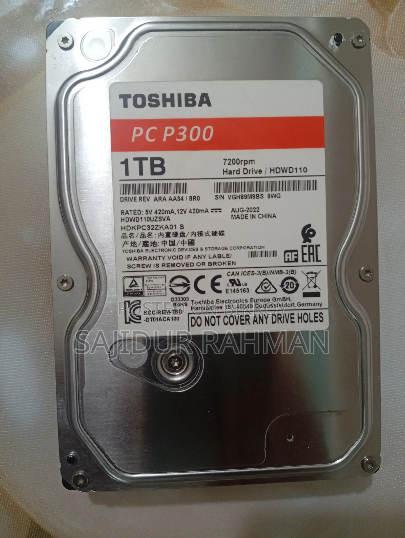 Toshiba P300 1tb Desktop HDD (7200 Rpm)