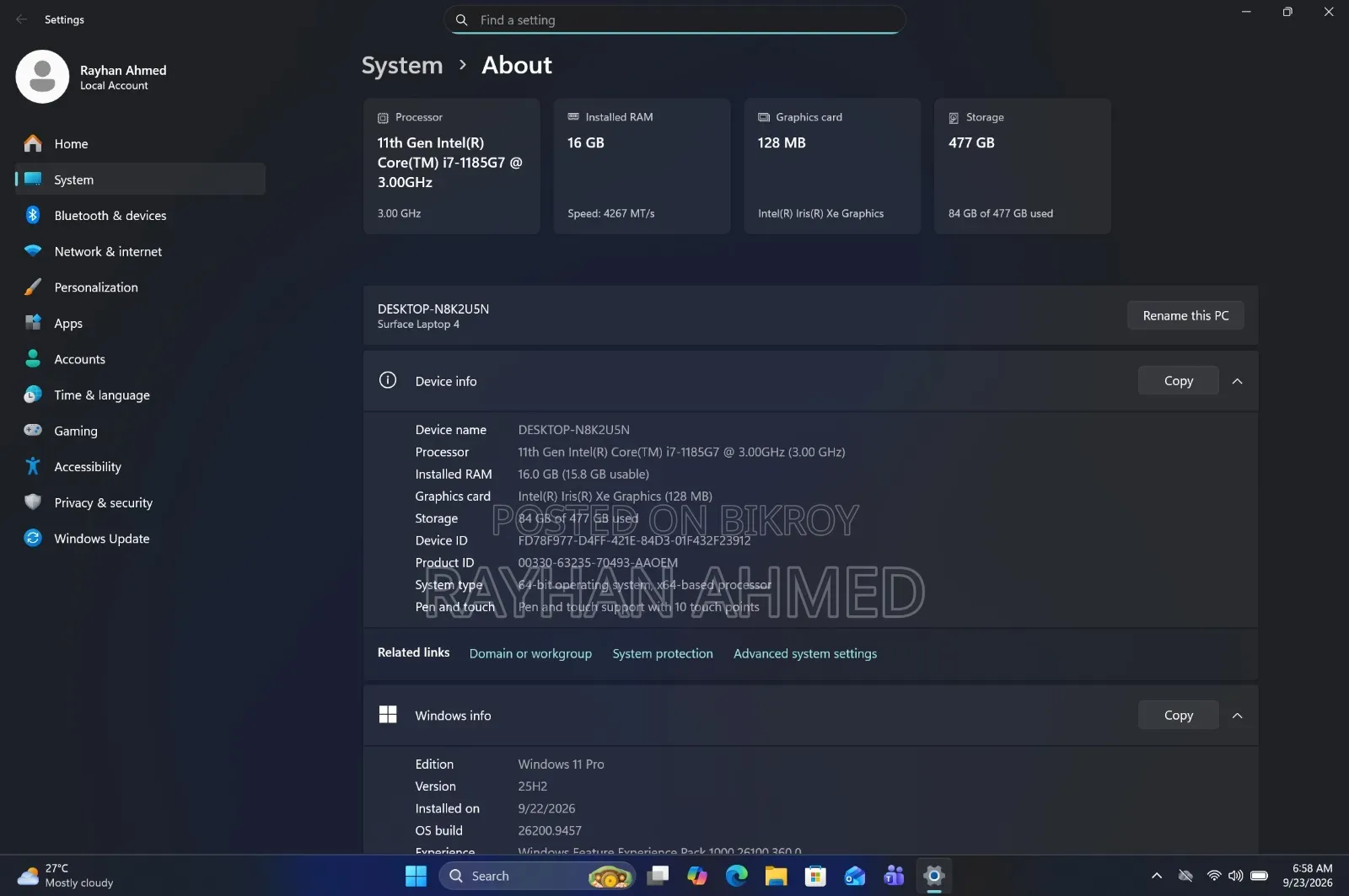 Laptop Microsoft Surface Laptop 4 16GB Intel Core i7 SSD 512GB