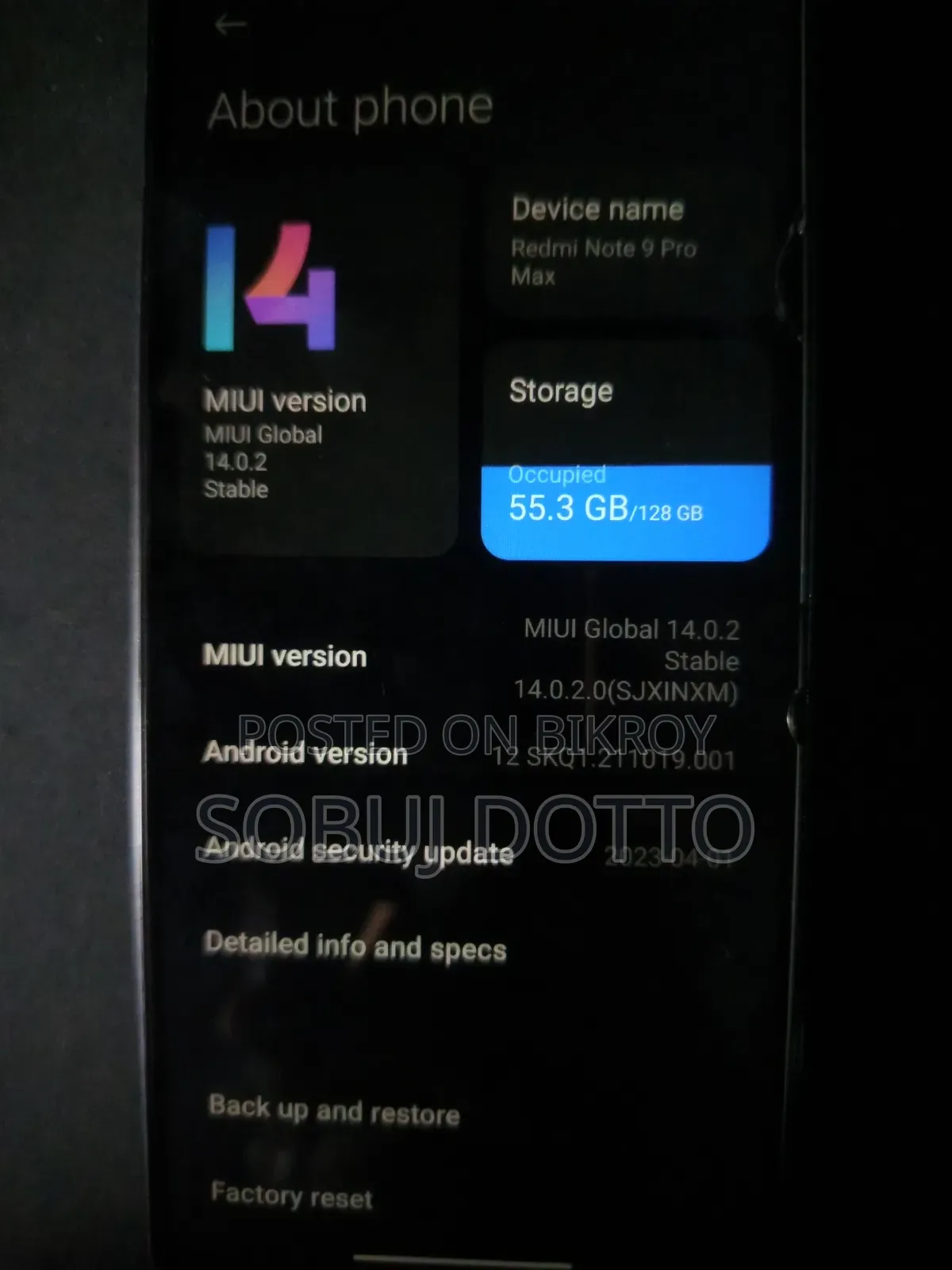 Xiaomi Redmi Note 9 Pro Max 128 GB Blue