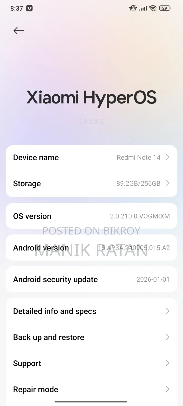 Xiaomi Redmi Note 14 4G 256 GB Gray