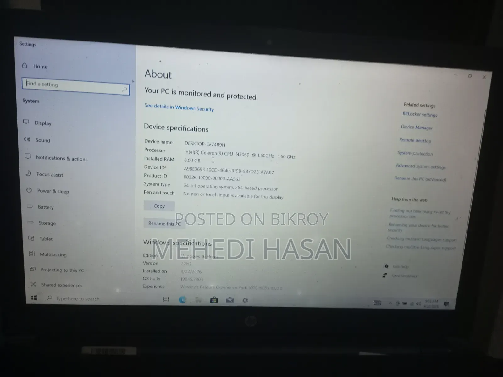 HP 15 Laptop 8GB Intel Core 2 Duo 500GB HDD