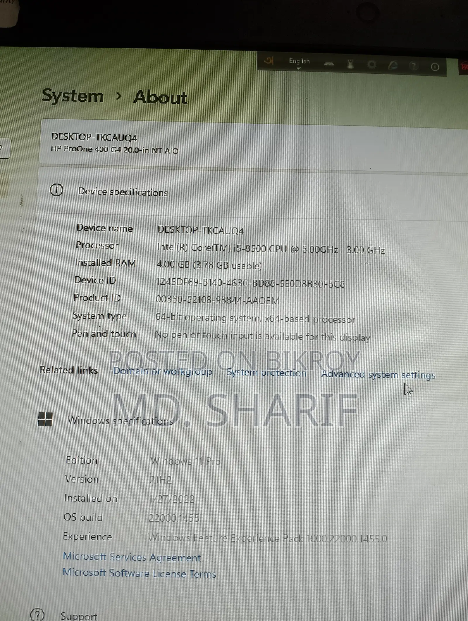 Desktop Computer HP ProDesk 400 G4 4GB Intel Core i5 SSD 256GB