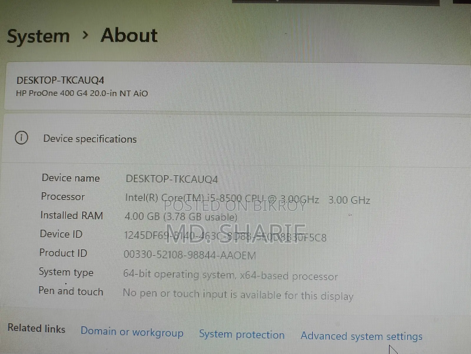 Desktop Computer HP ProDesk 400 G4 4GB Intel Core i5 SSD 256GB