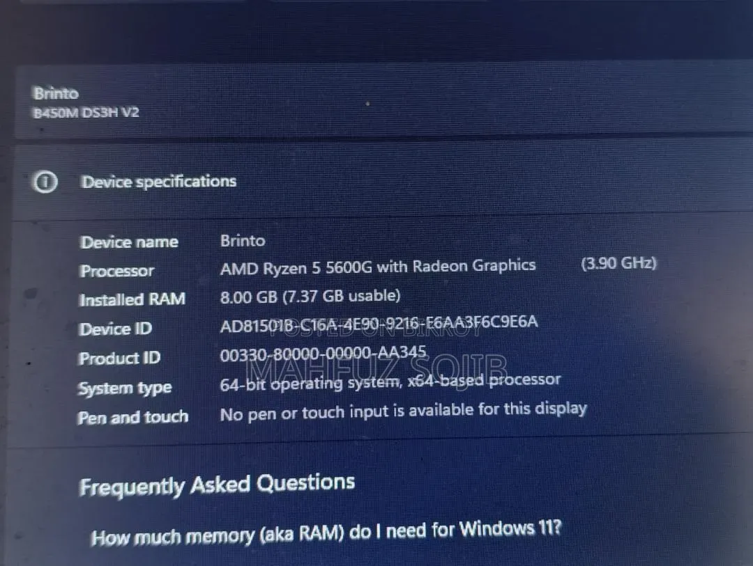Desktop Computer Gigabyte 8GB AMD Ryzen 5 SSD 256GB