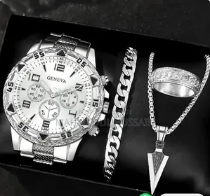 Silver White Luxury 4-Piece Watch Set | Quartz Men's Watch