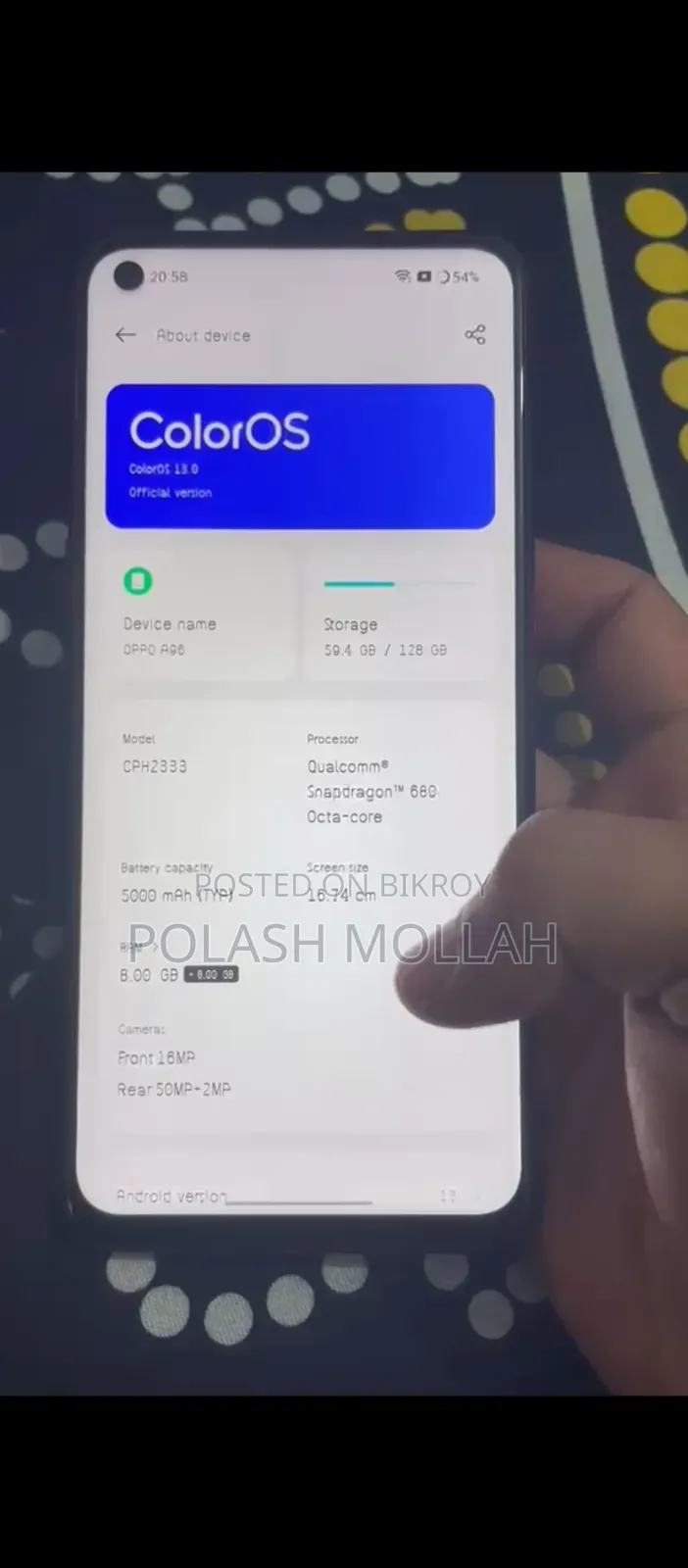 অপ্পো এ৯৬ ১২৮ জিবি ব্ল্যাক