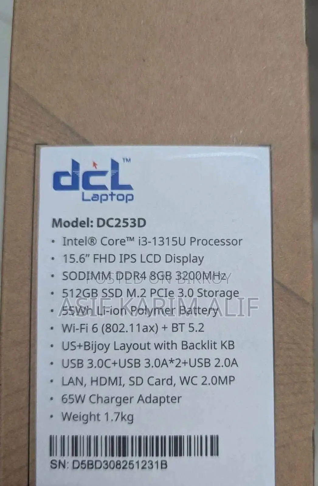 New Laptop Itel 8GB Intel Core i3 SSD 512GB