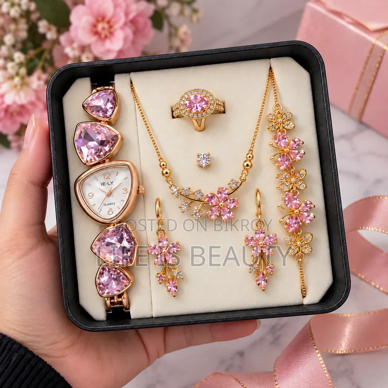 Elegant Jewelry Set for Women | Watch Necklace Ring Earrings Bracelet