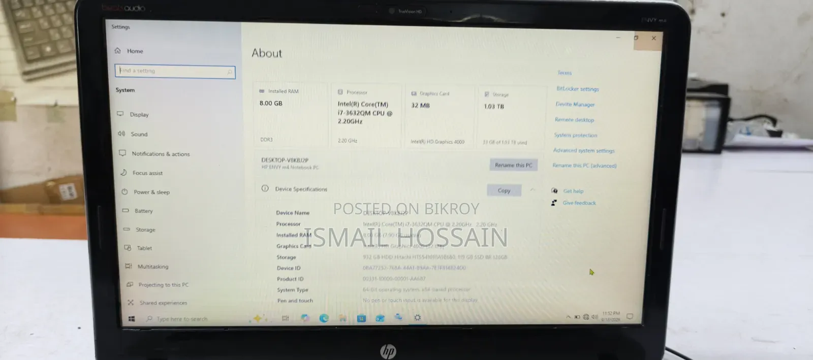 Laptop HP Envy M6 8GB Intel Core i7 SSD 128GB