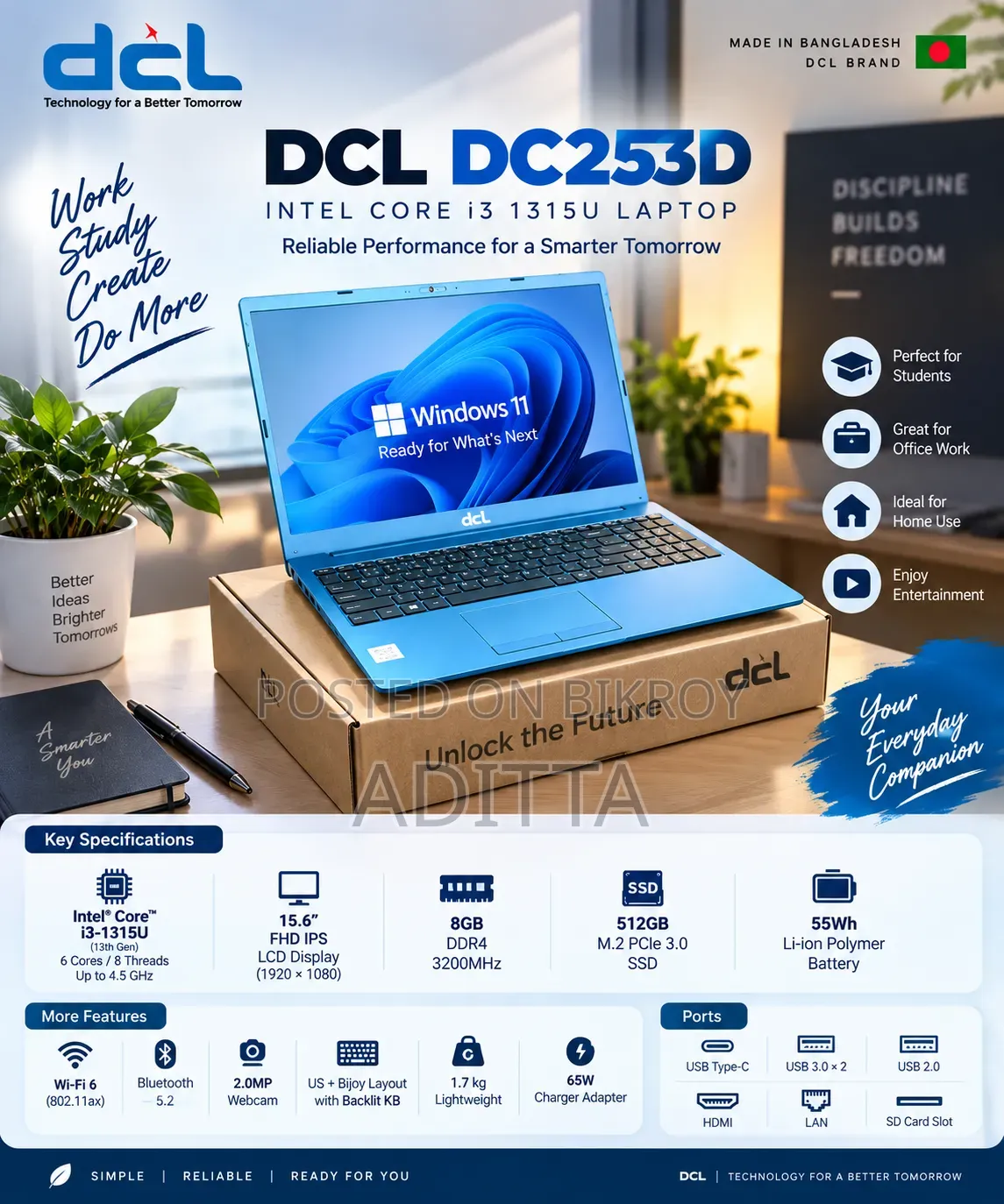 New Laptop 8GB Intel Core i3 SSD 512GB
