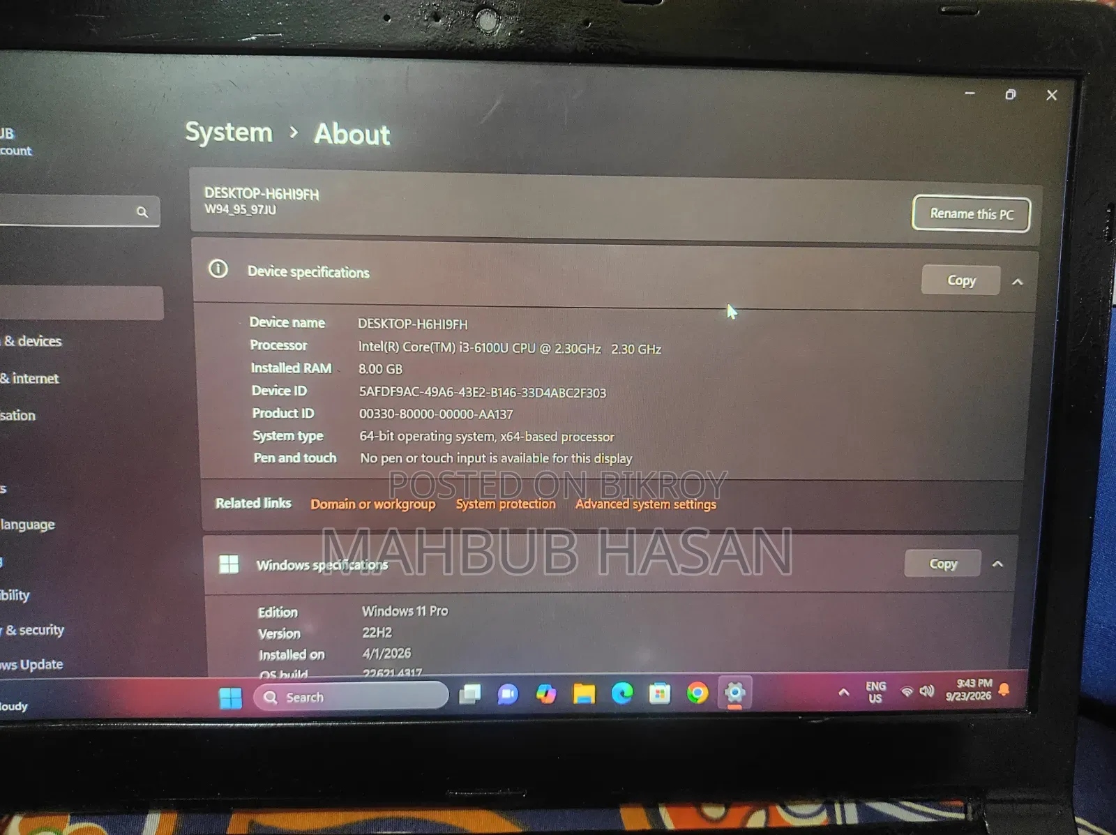 Laptop 8GB Intel Core i3 HDD 512GB