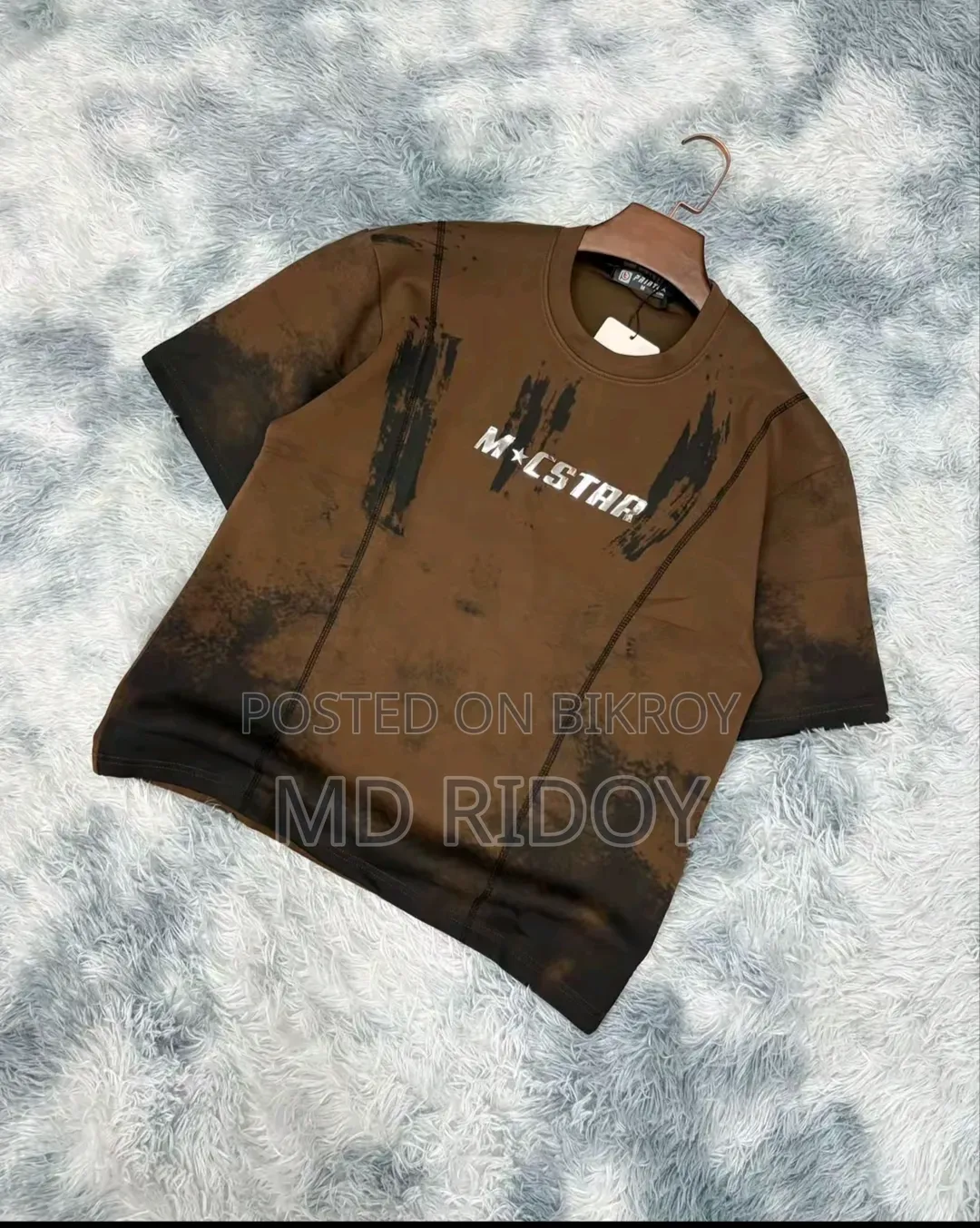 Trendy Brown Acid Wash Crew-Neck T-Shirt