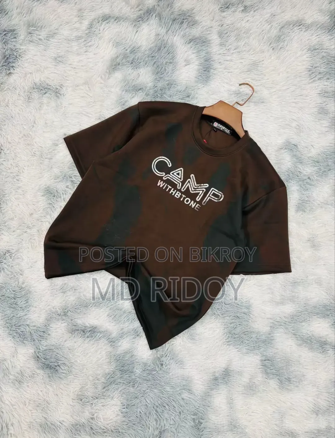Trendy Brown Acid Wash Crew-Neck T-Shirt