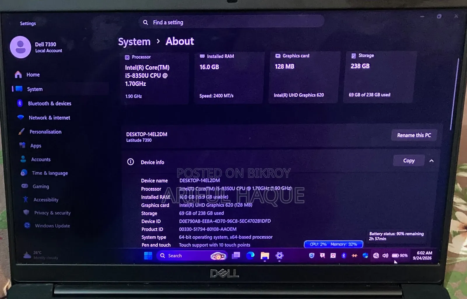 Laptop Dell Latitude 7390 16GB Intel Core i5 SSD 250GB