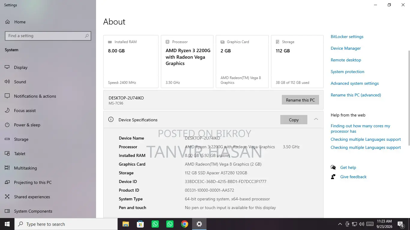 Desktop Computer MSI Gaming 24GE 2QE 8GB AMD Ryzen 5 SSD 128GB