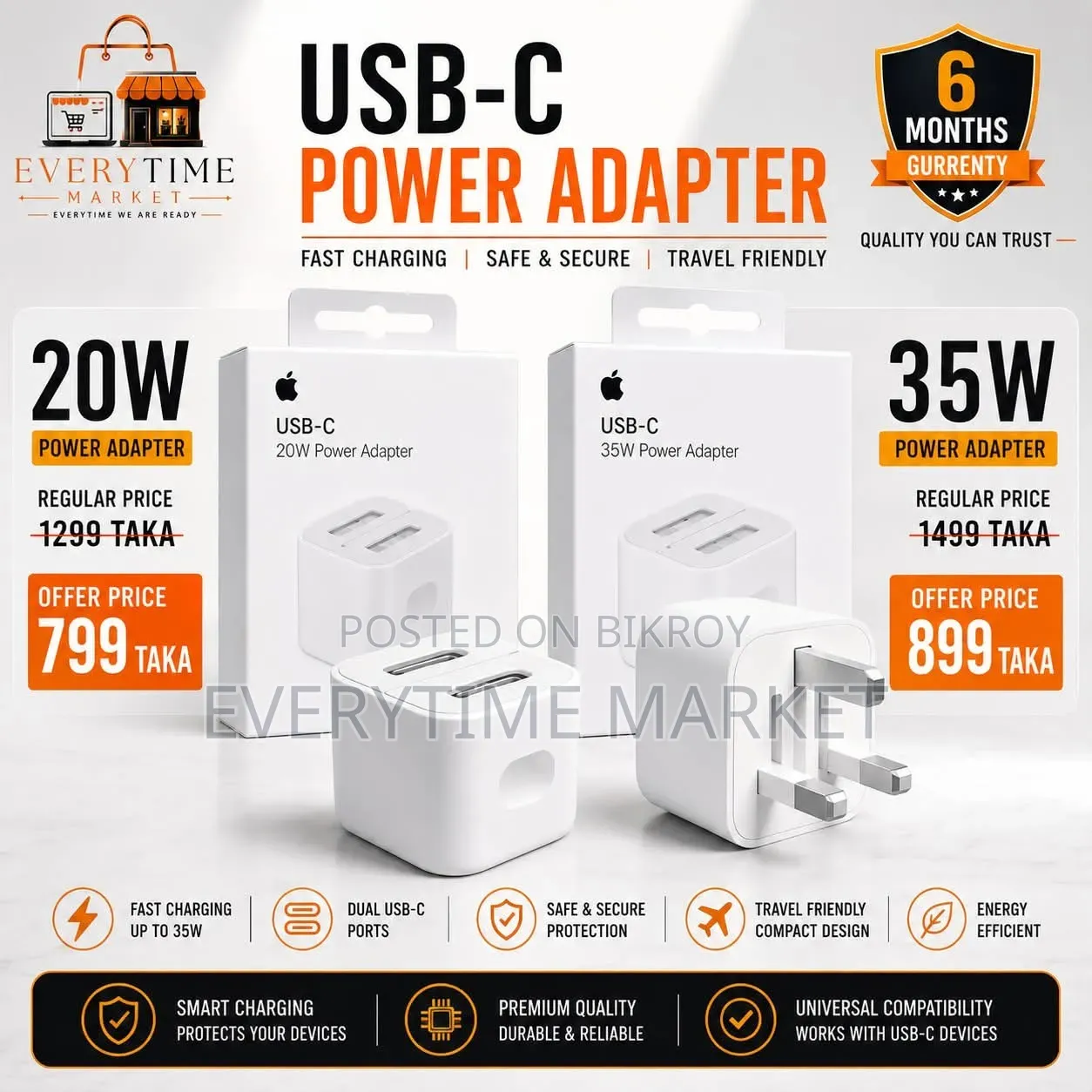 Apple Style USB-C 20w/35w Power Adapter | Dual USB-C Fast Charger