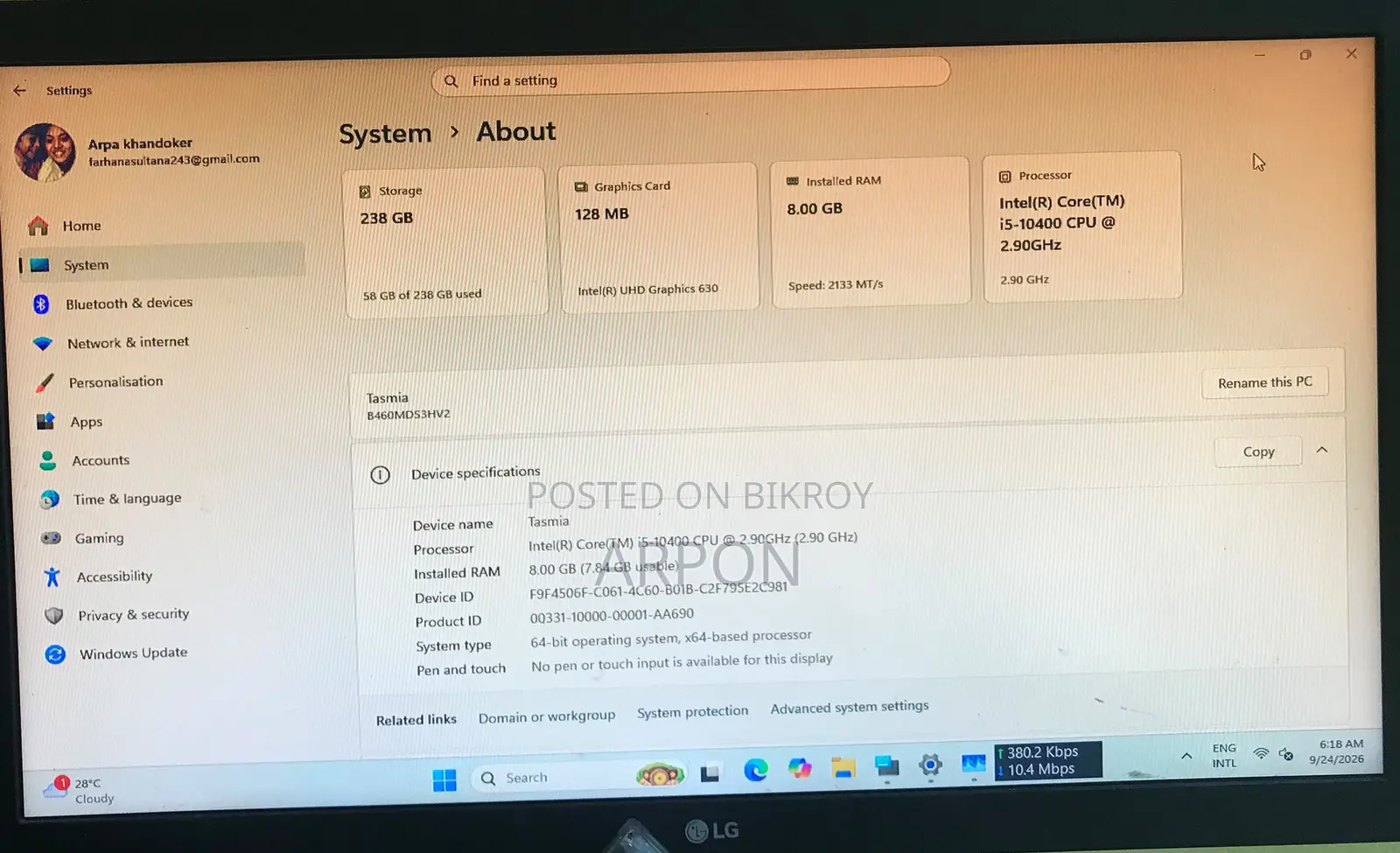 Desktop Computer 8GB Intel Core i5 SSD 256GB