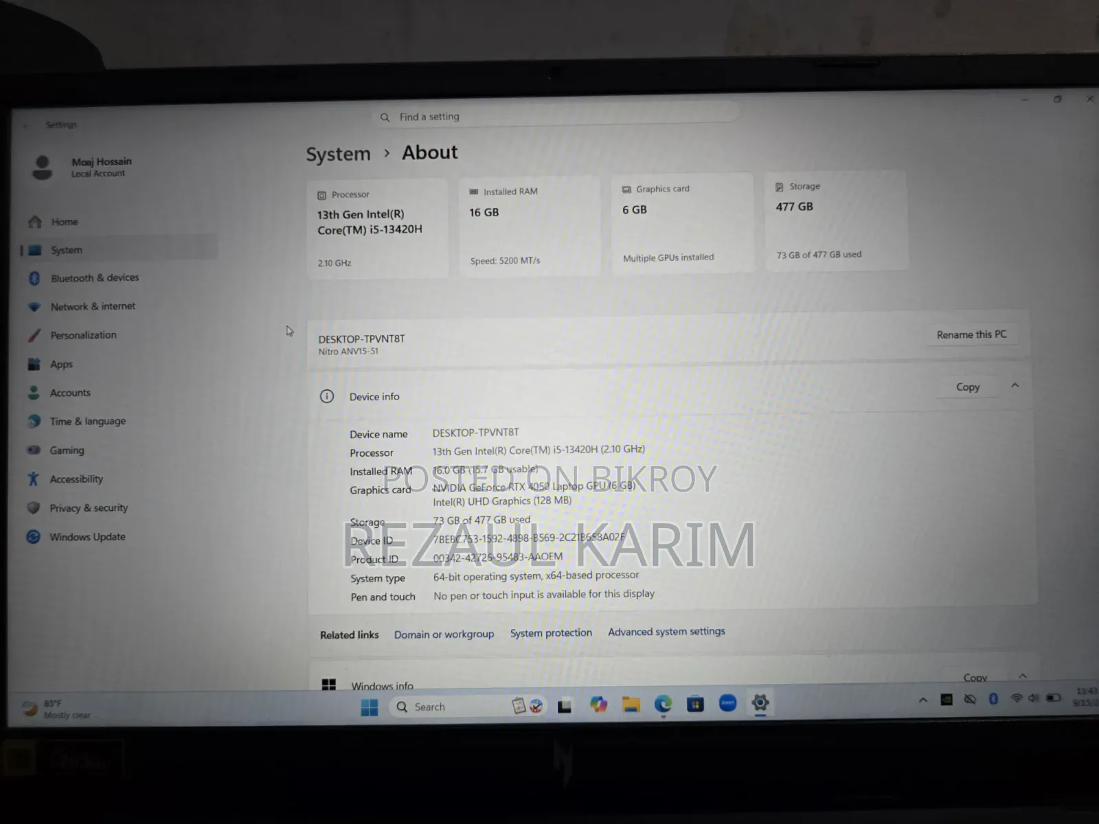 Laptop Acer Nitro 5 16GB Intel Core i5 SSD 500GB