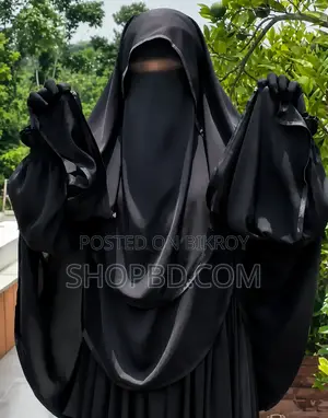 Premium Quality Cherry Georgette Black Hijab Burqa Set