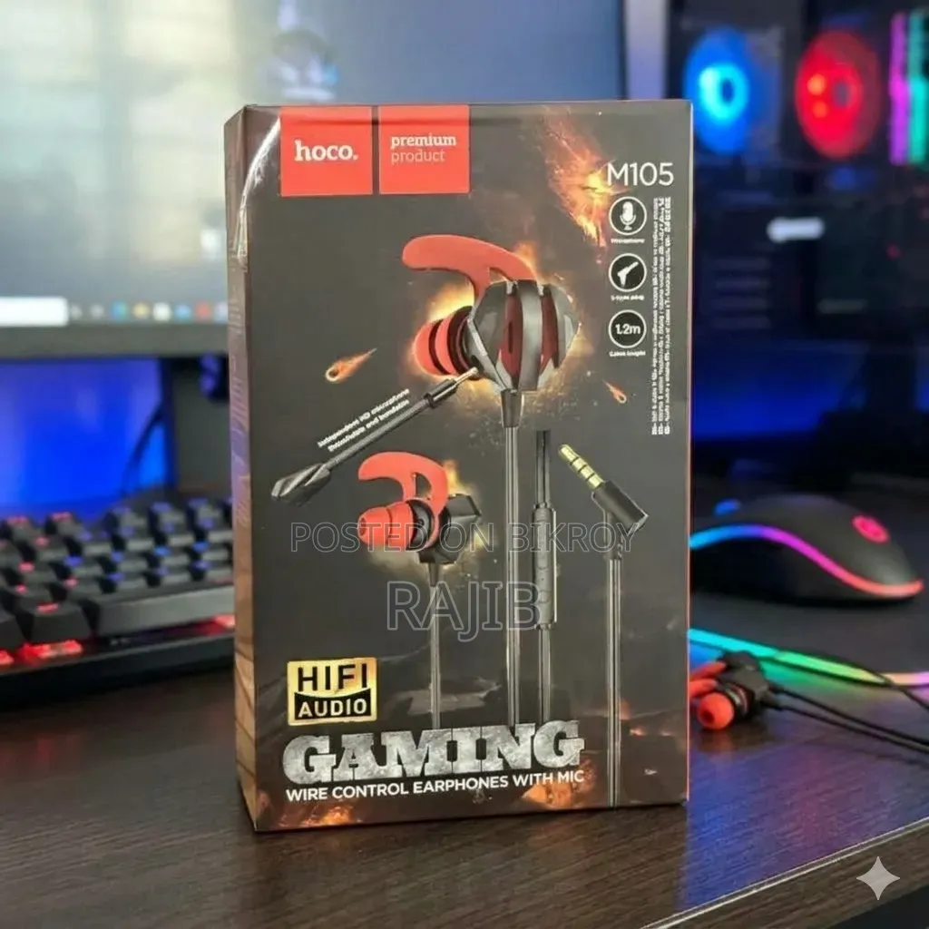 Hoco M105 Sharp, Wired Gaming Earphones With Mic Original Base