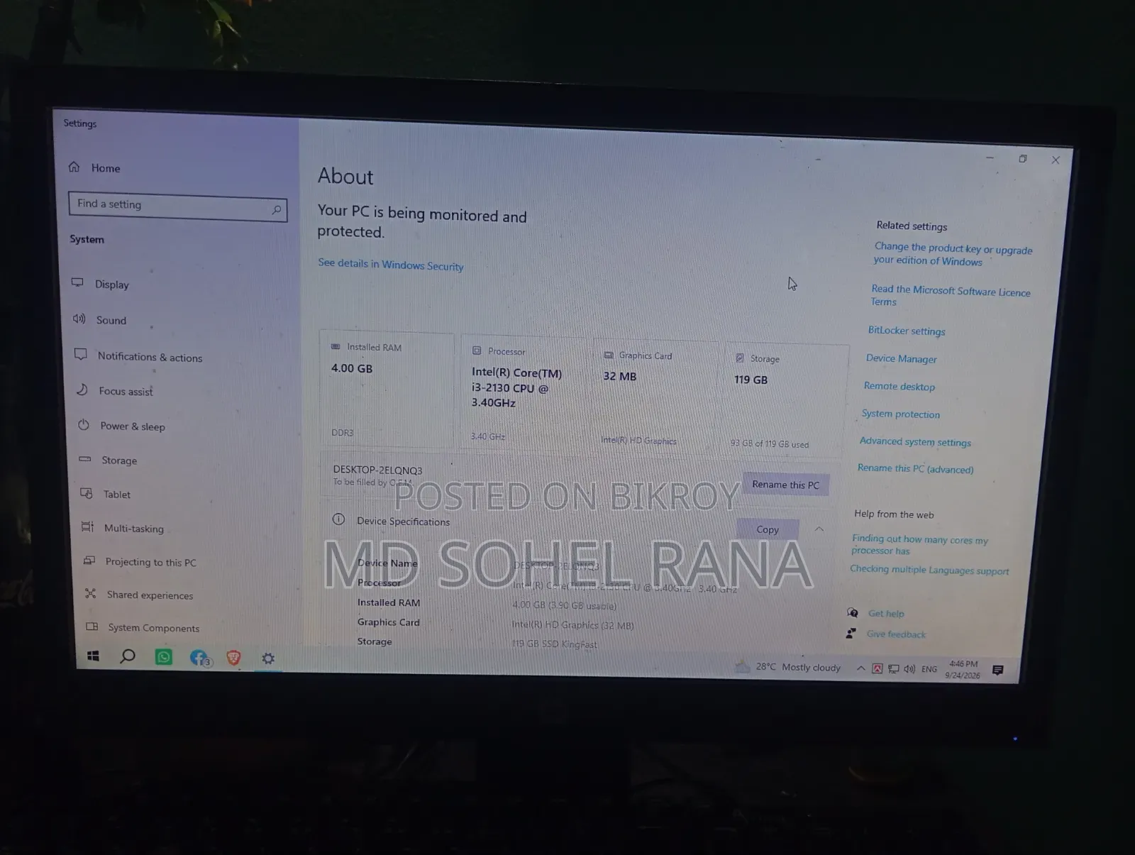 Desktop Computer 4GB Intel SSD 128GB