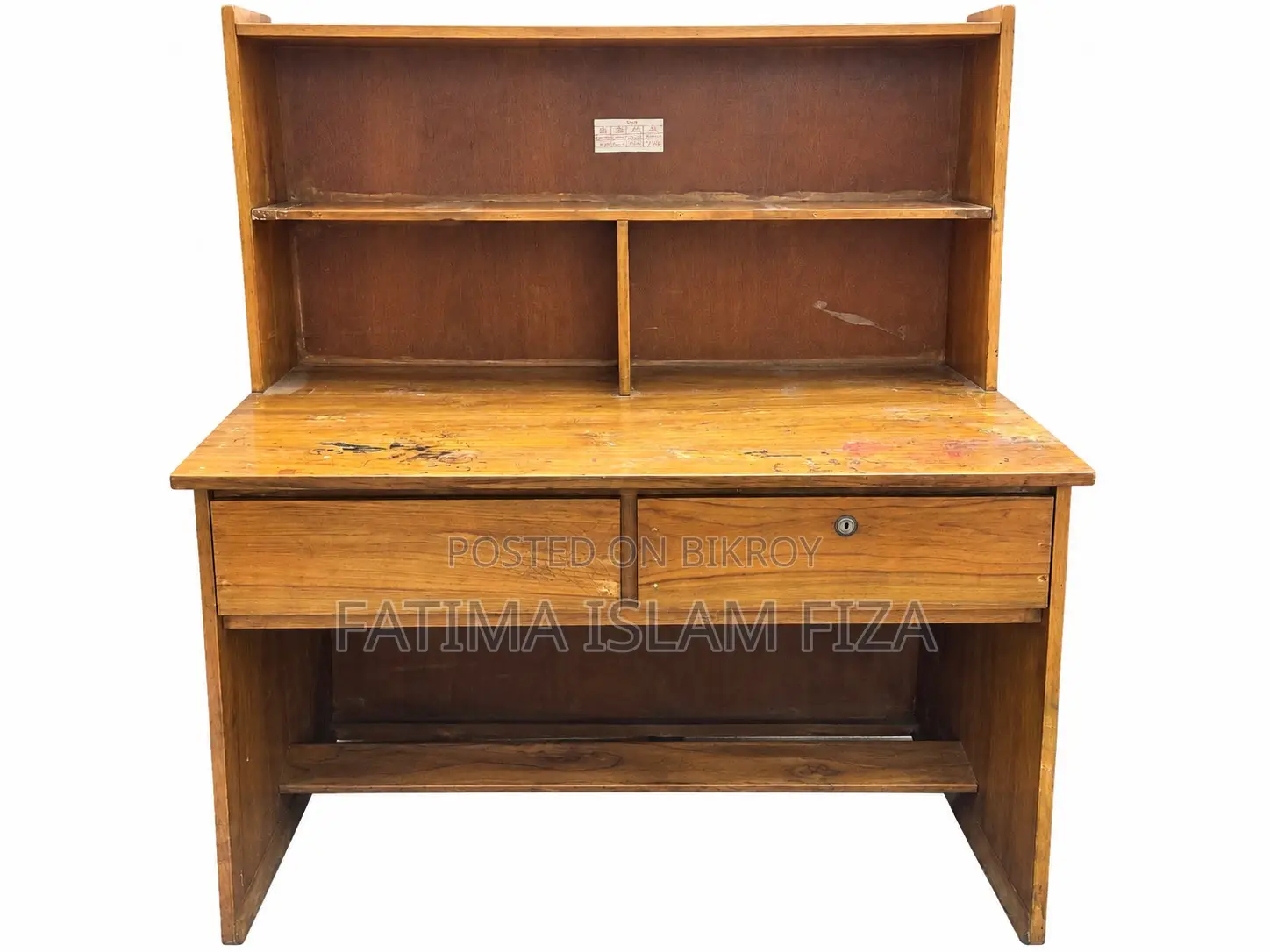 Original Teak Wood Study Desk Bookshelf Drawers Vintage Solid Wood