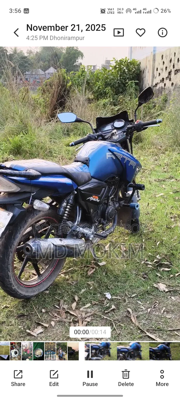 TVS Apache RTR 160 2V 2018 Blue