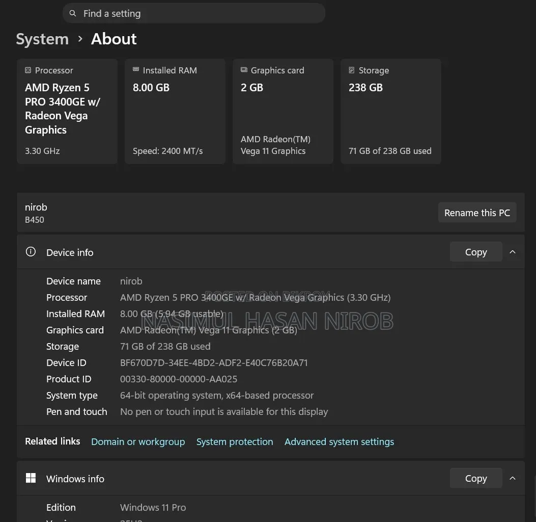 Desktop Computer 8GB AMD Ryzen 5 SSD 256GB