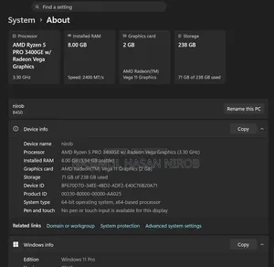 Desktop Computer 8GB AMD Ryzen 5 SSD 256GB