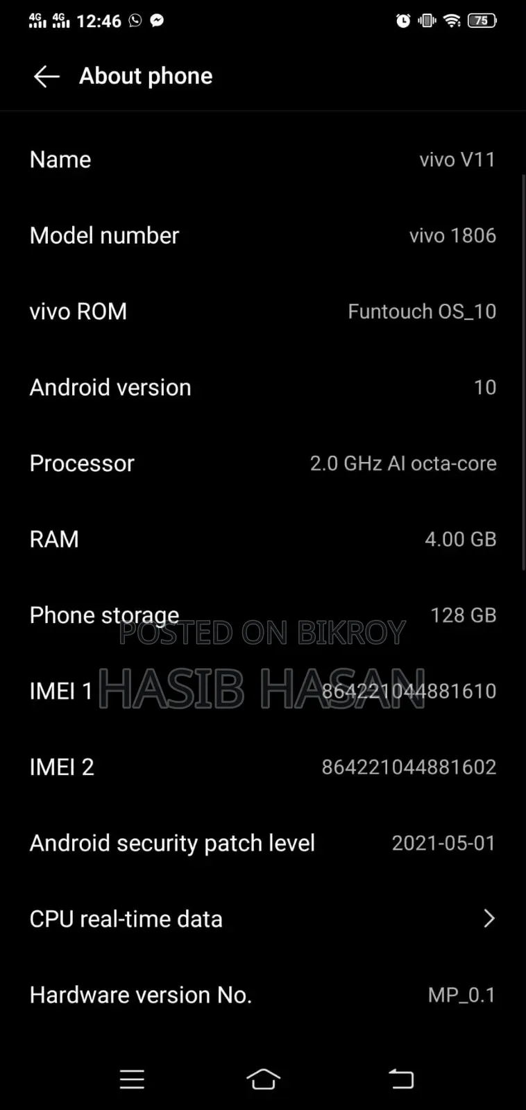 Vivo V11 64 GB Black