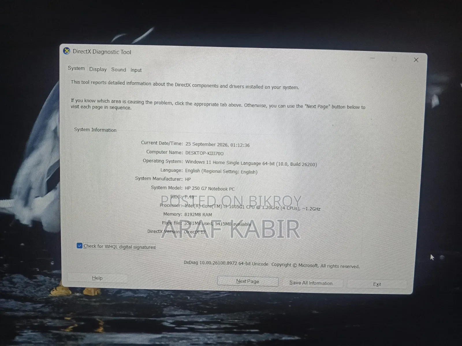 Laptop HP 250 G7 8GB Intel Core i3 HDD+SSD 1TB