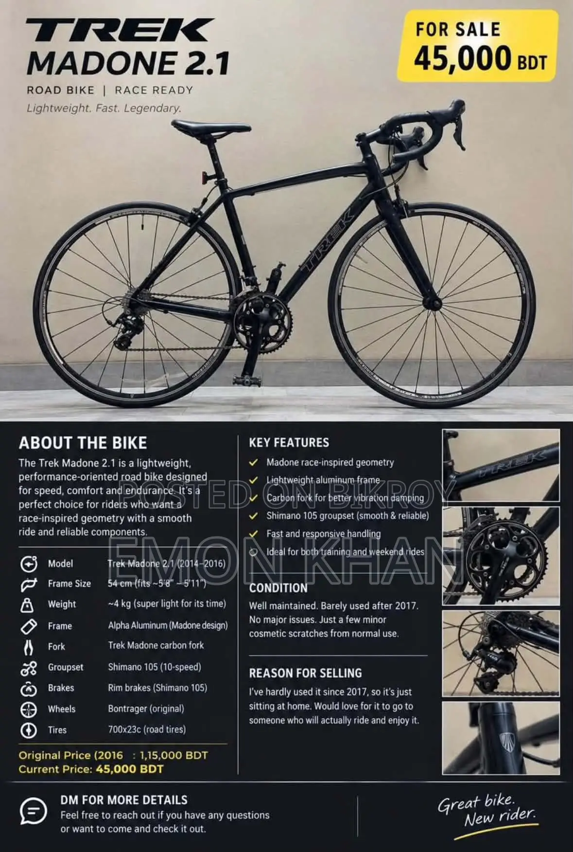 Trek Madone 2.1 Negotiable, Not Fixed, Some Servicing Done