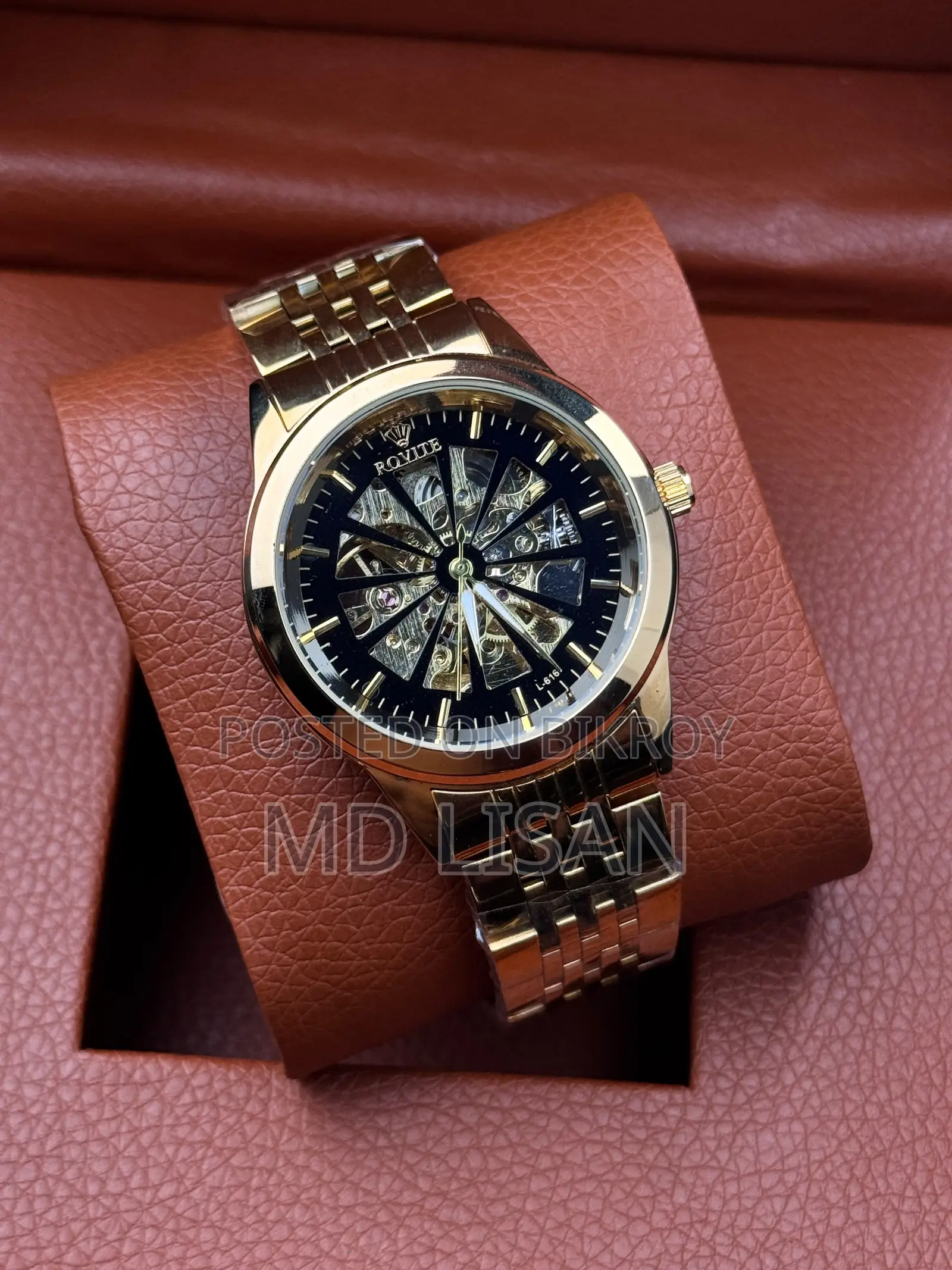 ROVITE Skeleton Automatic Watch (Gold & Black)