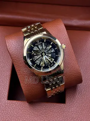 ROVITE Skeleton Automatic Watch (Gold & Black)