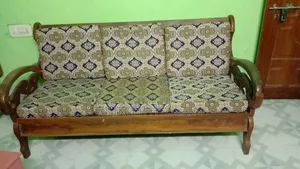 Mahogany Wooden Three-Seat Sofa with Foam