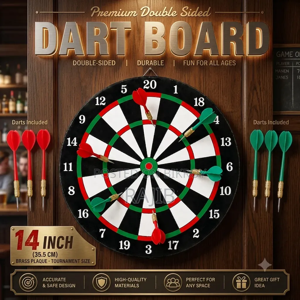 Premium Double-Sided Wooded Dart Board Game Set 12 Inch