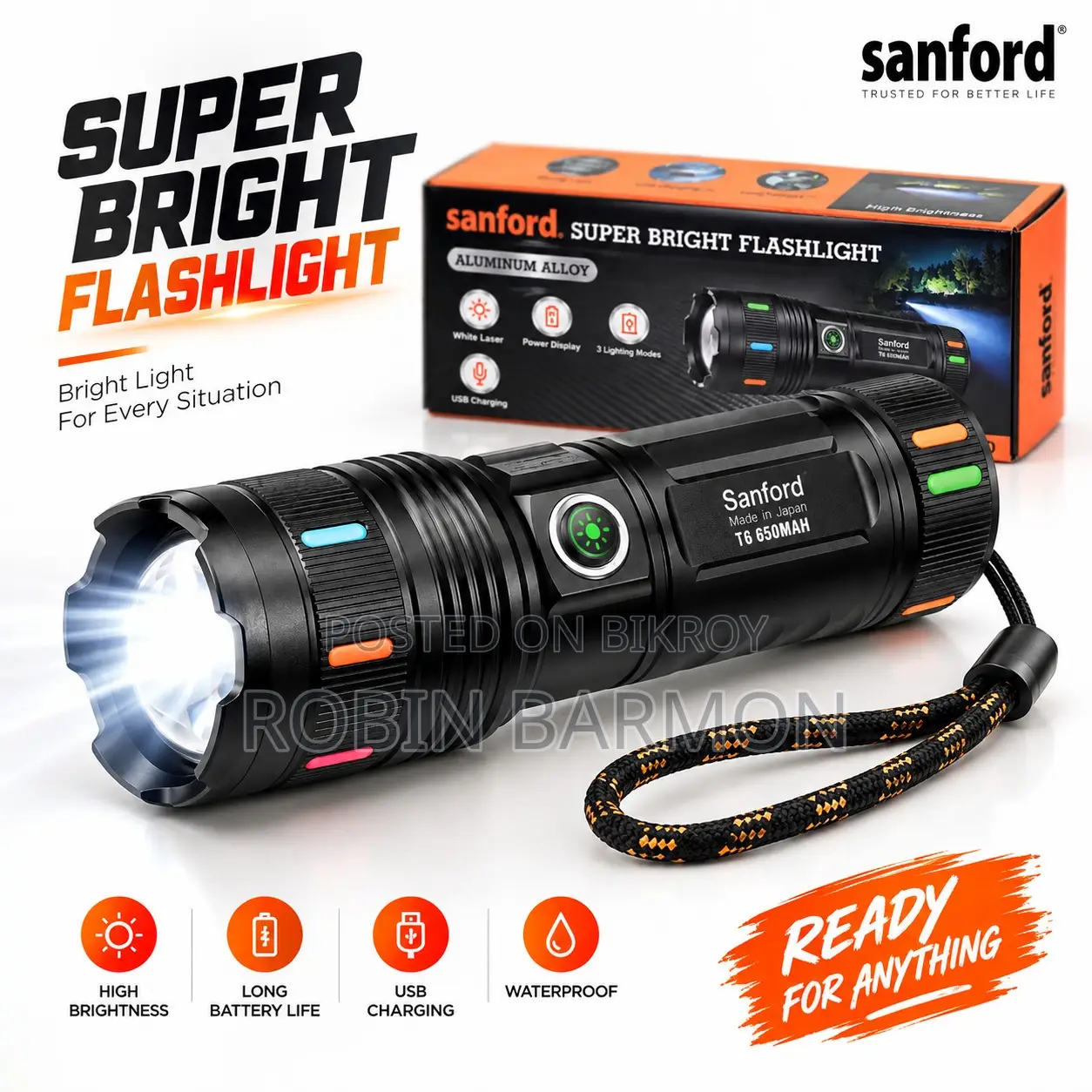 Sanford Super Bright White Laser LED Flashlight – Made in Japan