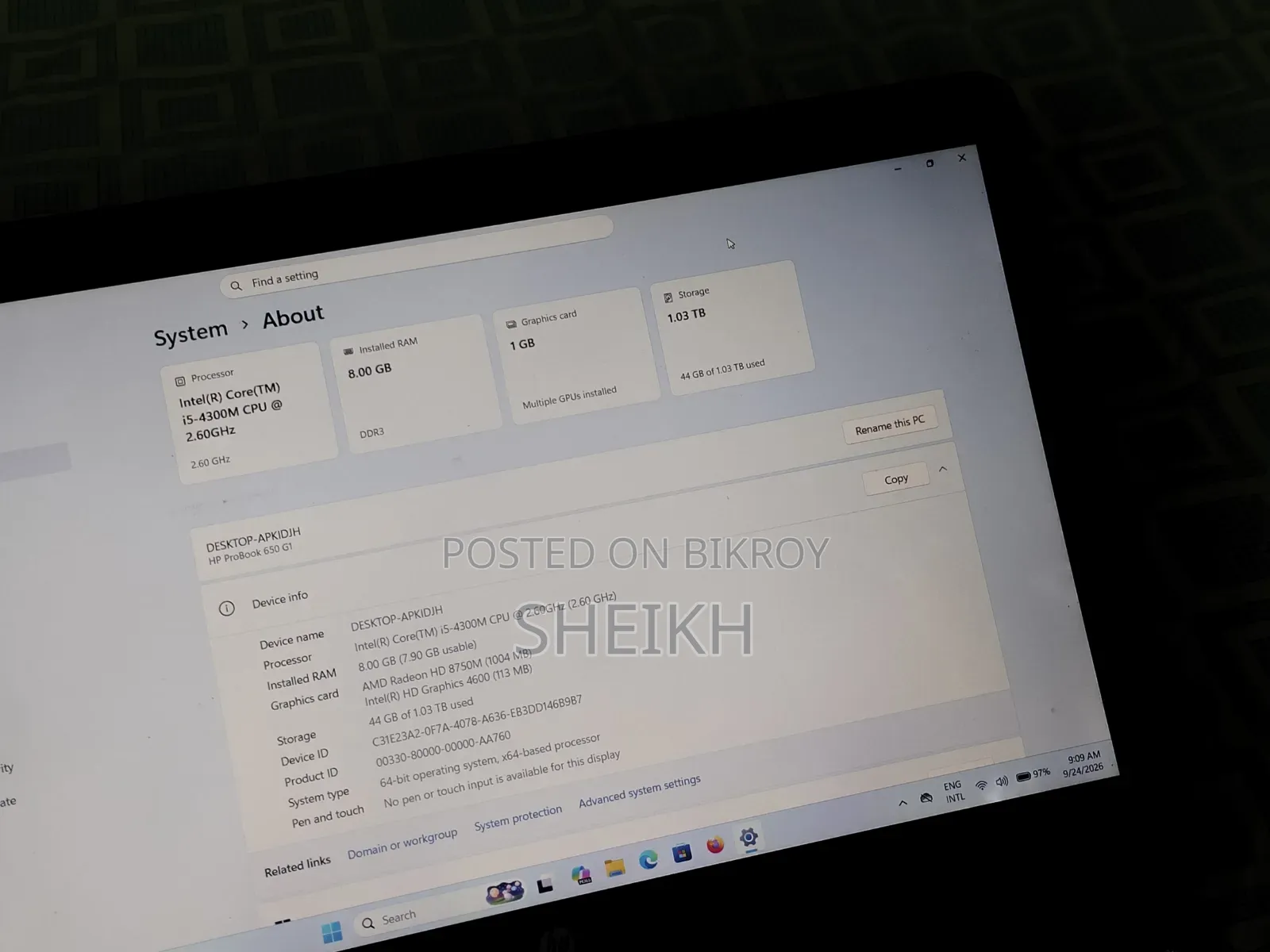 Laptop HP ProBook 650 8GB Intel Core i5 HDD+SSD 1T