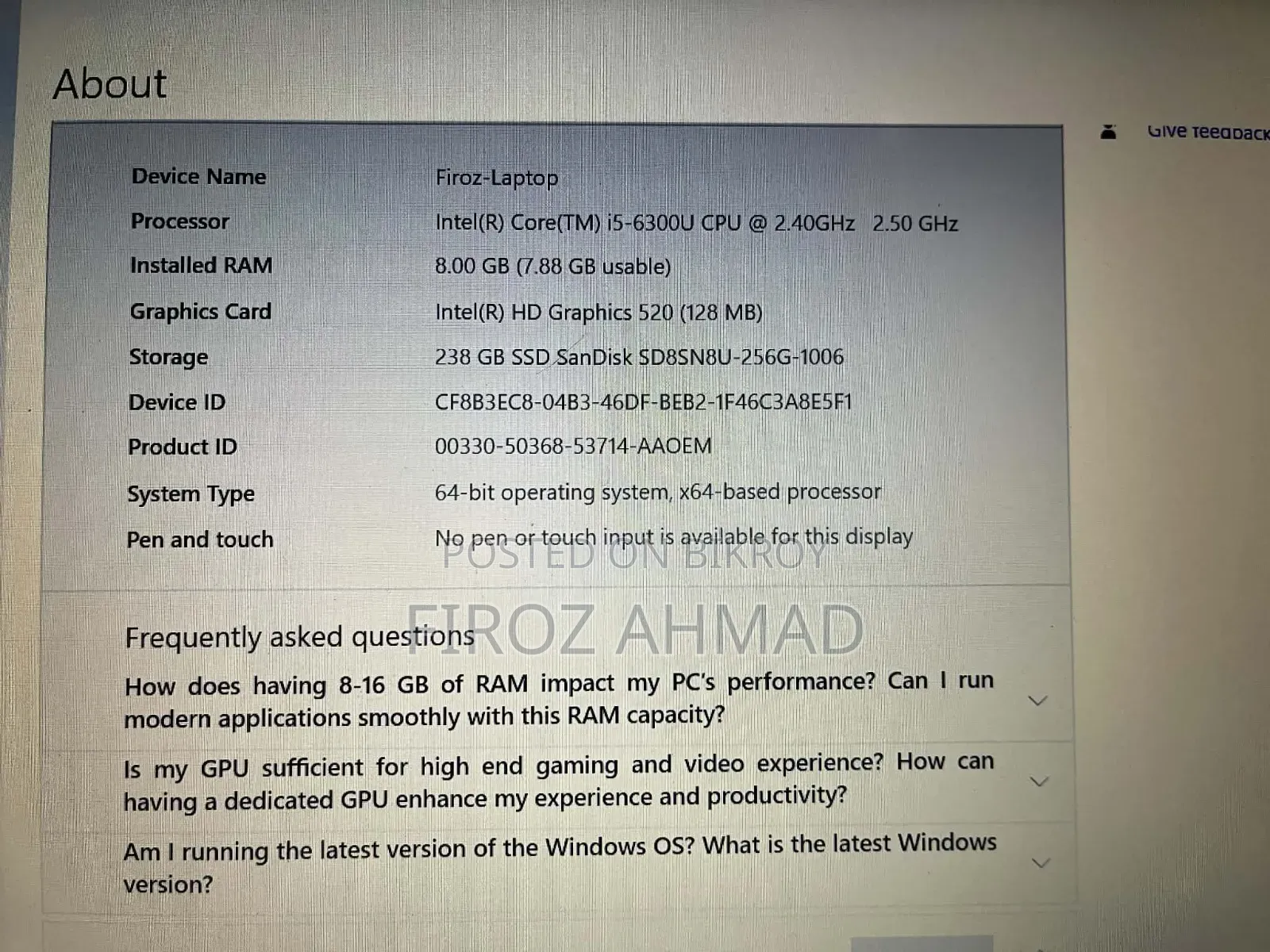 Laptop HP EliteBook 840 G6 8GB Intel Core i5 SSD 128GB