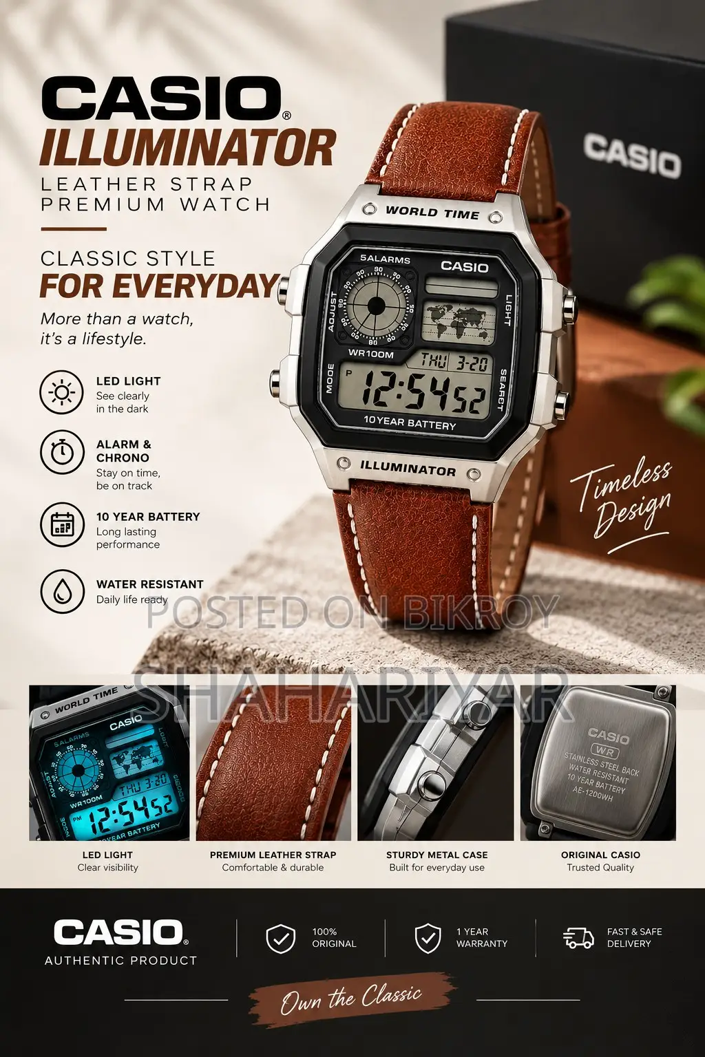 Casio Illuminator Vintage Digital Leather Strap Watch
