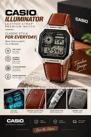 Casio Illuminator Vintage Digital Leather Strap Watch