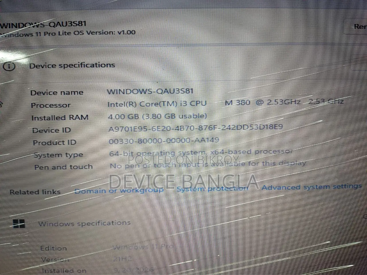 Dell Laptop 4GB Intel Core i3 SSD 128GB