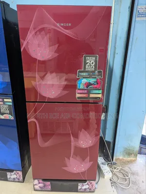 সিঙ্গার রেড কালার গ্লাস ডোর ফ্রস্ট ফ্রিজ ২৩১ লিটার।