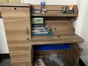 Wooden Study Table With Bookshelf Storage: Used